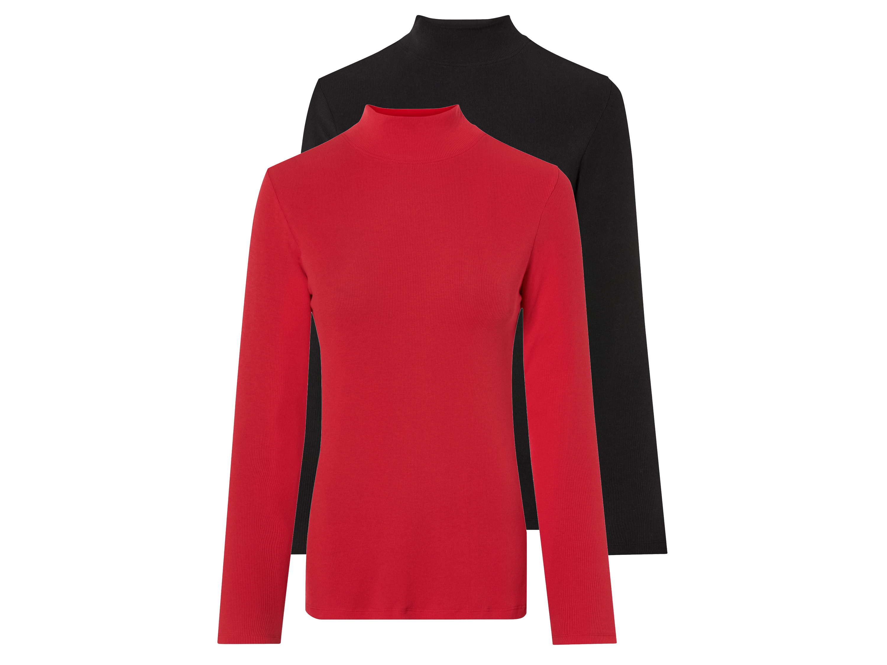 esmara® Lot de deux t-shirts manches longues femme  (noir/rouge, S(34/36))