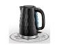 Une bouilloire noire Russell Hobbs avec un motif en nid d'abeille.