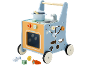 Chariot de marche en bois multifonctionnel avec cuisine de jeu et accessoires.