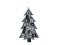 Calendrier de l'Avent en feutre gris en forme de sapin avec des poches numérotées noires et blanches.