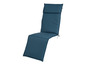 Un coussin bleu pour chaise de jardin.