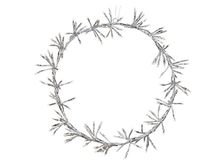 Couronne lumineuse argentée avec lumières LED chaudes, sur fond blanc