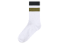 Chaussette blanche avec des rayures noires et olive.