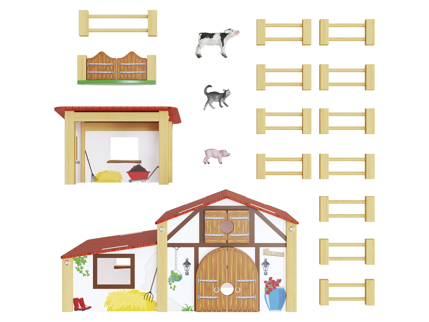 Crivit Playtive Ferme en bois pour petits fermiers avec toits