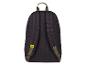 Sac à dos noir avec des bretelles vert olive et une étiquette jaune.
