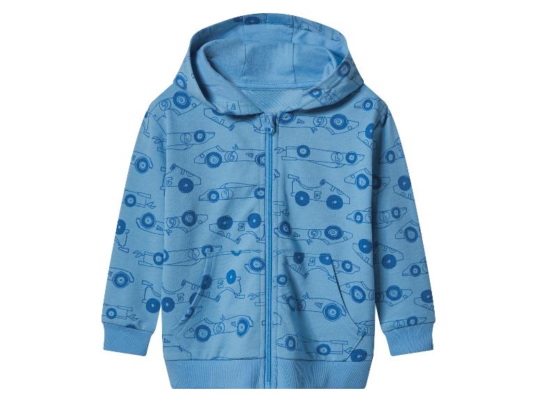 Sweat à capuche zippé bleu pour enfant, avec imprimé voitures de course