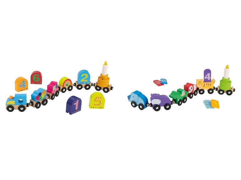 Trains jouets en bois avec wagons numérotés et animaux