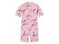 Combinaison de bain rose à manches courtes pour enfant, motif baleines et coraux.