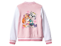 Blouson bomber rose Paw Patrol avec manches blanches.