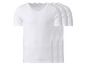 Trois t-shirts blancs à manches courtes et col en V.