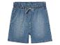Shorts en jean bleu clair à taille élastique et cordon de serrage.
