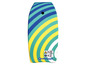 Un bodyboard Schildkröt avec un design rayé en jaune, bleu et vert.