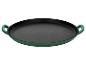 Poêle à paella en fonte émaillée verte avec intérieur noir.