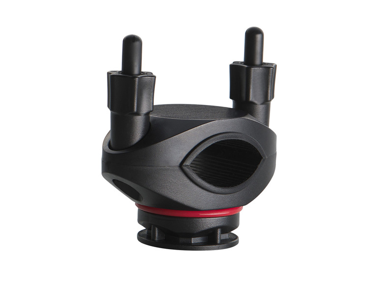 Un support de guidon de vélo noir avec une bague rouge