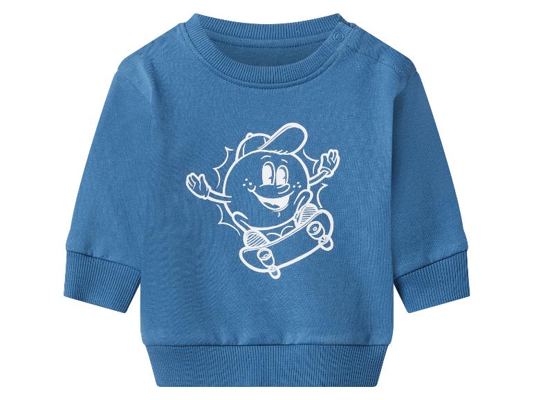 Sweat-shirt bébé bleu avec un dessin de soleil de dessin animé blanc sur un skateboard