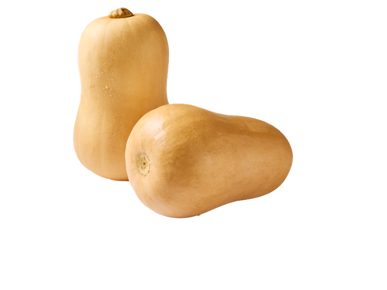 Deux courges butternut avec des gouttelettes d'eau.