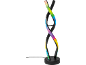 Lampe de table LED en forme de double spirale avec lumière multicolore.