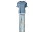 T-shirt bleu à manches courtes et pantalon de pyjama rayé.