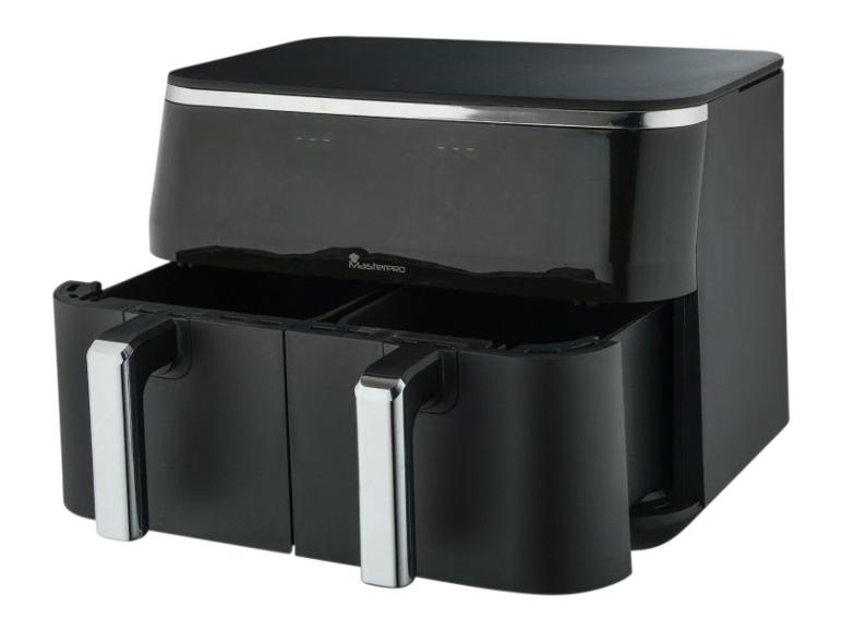 Friteuse à air noire à double panier avec accents argentés