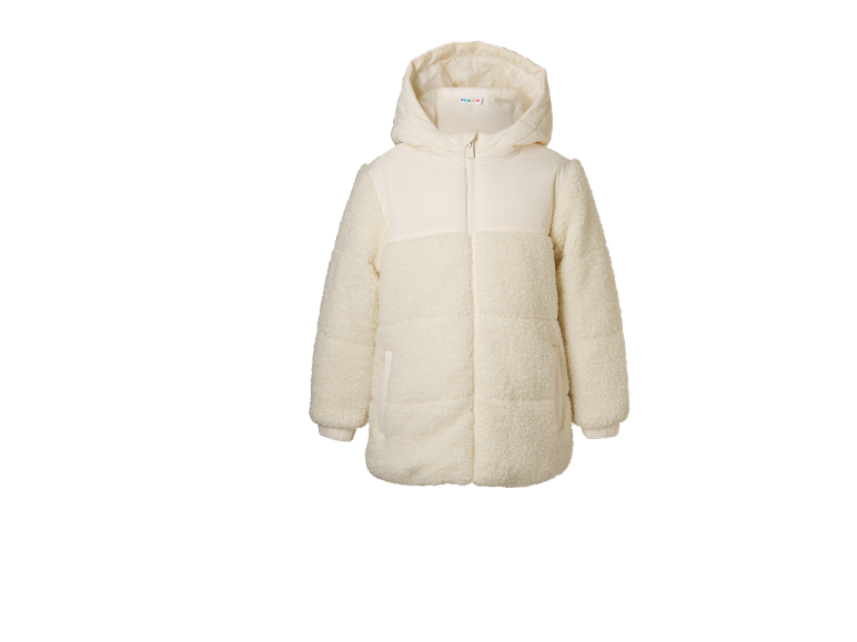 Doudoune crème à capuche avec corps et manches en polaire teddy