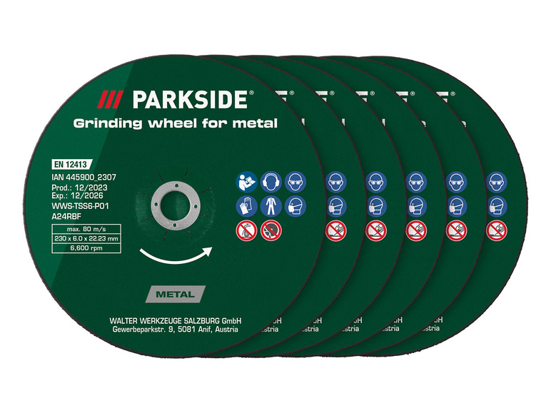 Cinq meules Parkside pour métal.