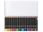 Ensemble de 48 crayons aquarelle et un pinceau dans une boîte métallique.
