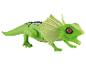 Un jouet lézard vert avec la bouche ouverte.