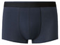 Un boxer bleu avec une bande de taille noire.