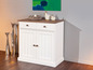 Armoire blanche avec deux portes et deux tiroirs.