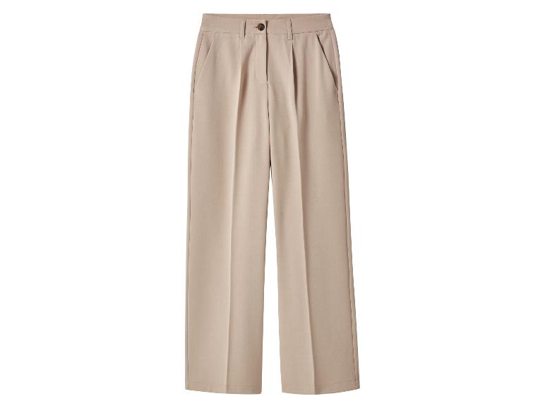Pantalon large beige taille haute avec plis sur le devant.