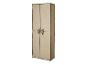 Armoire haute en tissu beige avec deux portes et bordure noire, isolée sur blanc.