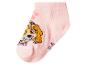 Chaussette rose avec un motif de chien de dessin animé et une empreinte de patte.