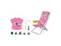Ensemble de plage BABY born avec t-shirt rose, chaise longue, canne à pêche, bouteille et cinq canards.