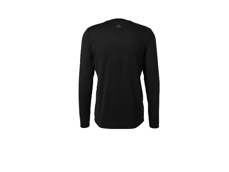 T-shirt de sport noir à manches longues avec logo sur la nuque, vue de dos.