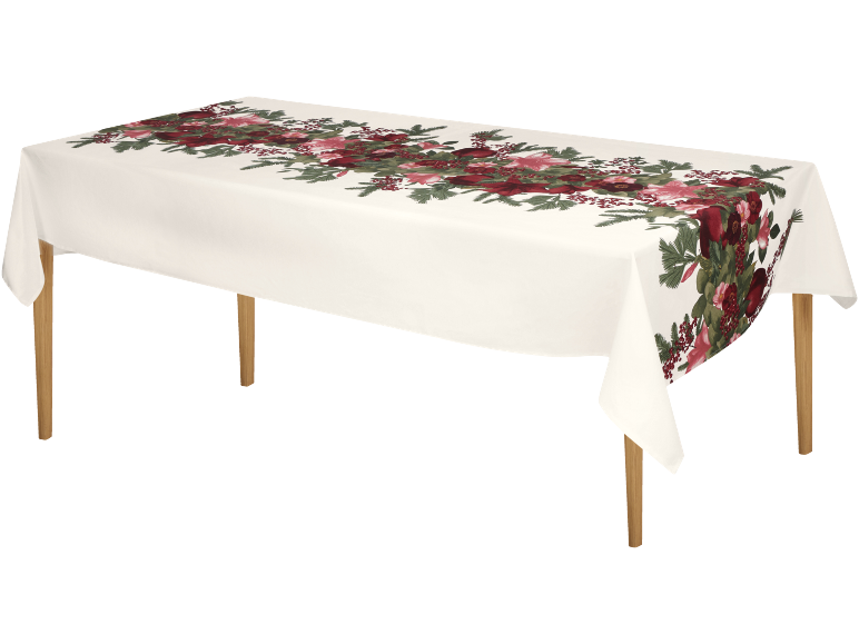 Nappe avec motif floral festif dans les tons rouges et verts