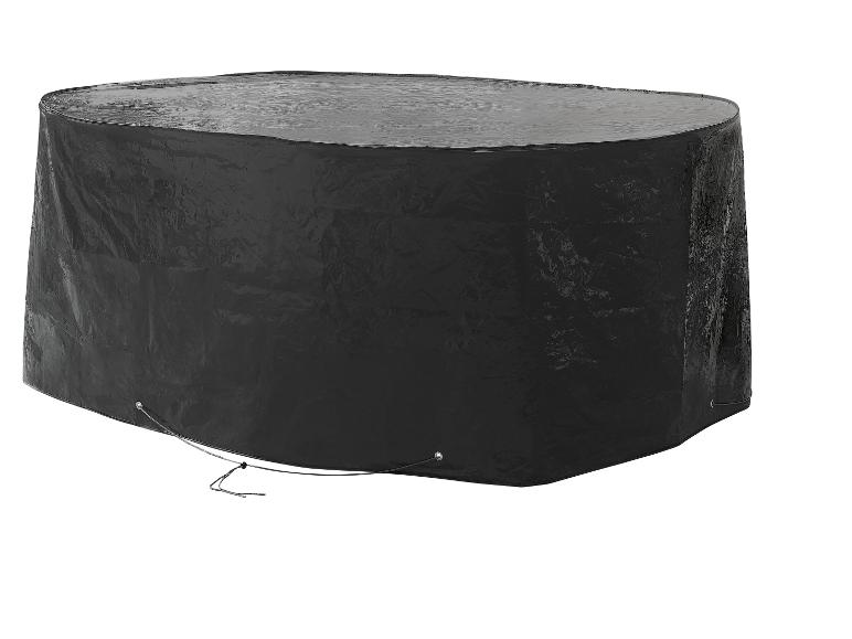 Housse de protection noire pour mobilier de jardin, avec cordon de serrage.