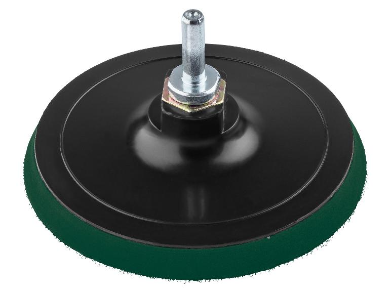 Disque de polissage noir et vert pour outil rotatif.