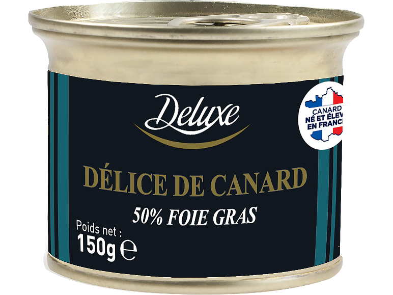 Conserve de délice de canard avec 50% de foie gras, 150g.