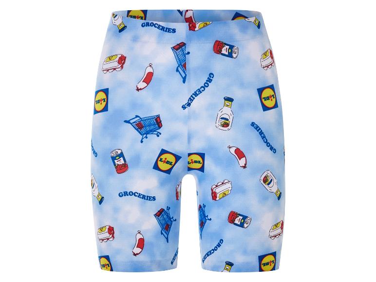 Shorts cycliste Lidl : motif épicerie, caddies et produits alimentaires.