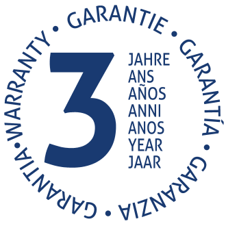 Badge de garantie de 3 ans en plusieurs langues.