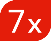 Badge rouge avec le texte blanc '7x'.