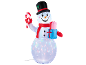 Bonhomme de neige gonflable de Noël avec canne à sucre et cadeau, éclairé de l'intérieur.