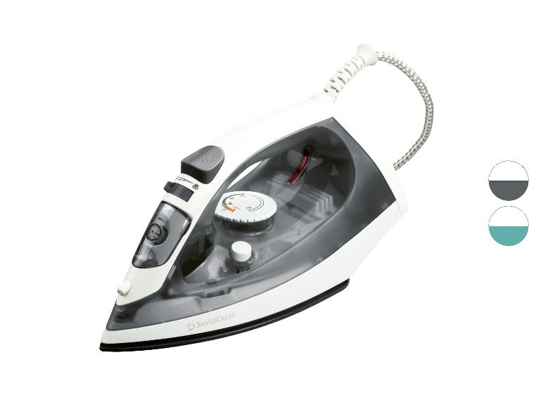 Fer à vapeur SilverCrest blanc et gris, avec molette de réglage de la température.