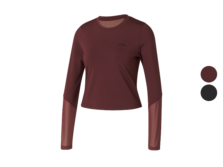 T-shirt de sport pour femme à manches longues, disponible en deux couleurs.