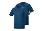 Deux t-shirts bleus à manches courtes, l'un avec un motif d'éclair.