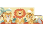 Puzzle de cubes en bois avec un léopard, un lion, un tigre et une souris dans la jungle.