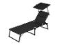 Chaise longue pliante noire avec dossier réglable et pare-soleil