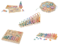 Jouets en bois Montessori LUPILU®: boulier, labyrinthe magnétique, blocs de comptage et puzzle de formes.