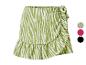 Mini-jupe femme imprimé zèbre vert et blanc, avec volants et lien latéral.