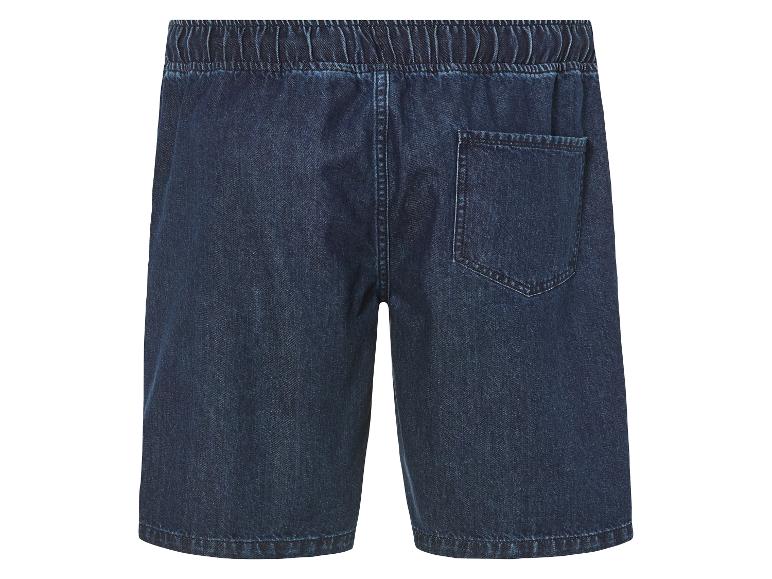 Shorts en jean bleu foncé, vue arrière.